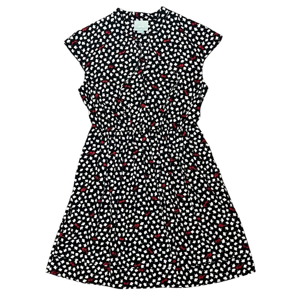 Anthropologie Maeve Odelia Black Floral Mini Dress Size Medium Sunglasses Pocket - Picture 2 of 15